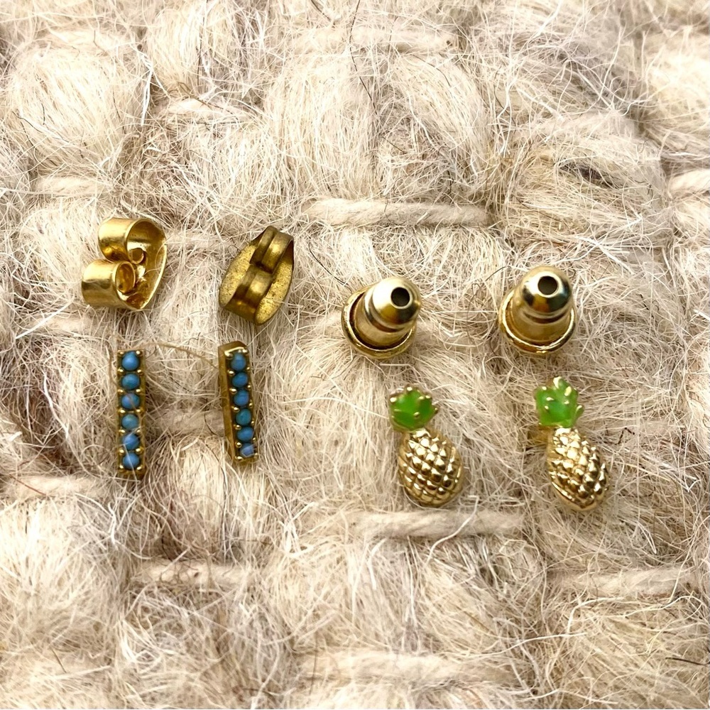 Free People Stud Earring Set Pineapple Turquoise Bar OS